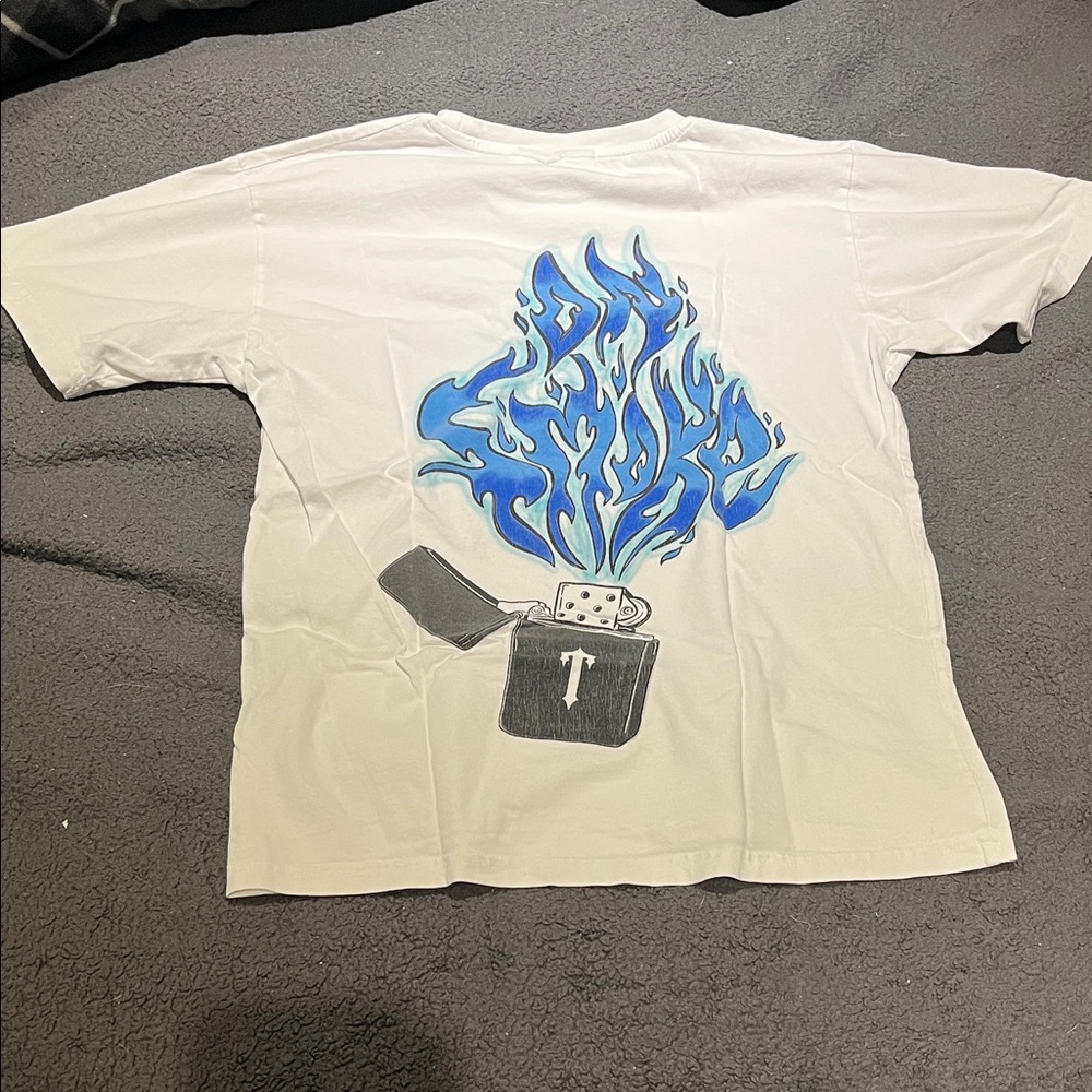 Men's White Tee with Blue Graphic Design